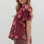 Floral Print Structured Shoulder Puff Top