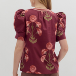 Floral Print Structured Shoulder Puff Top