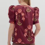 Floral Print Structured Shoulder Puff Top