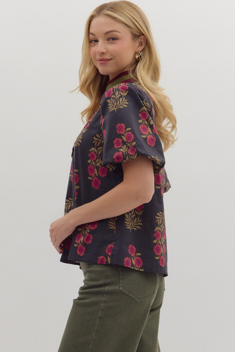 Floral Print Puff Sleeve Top