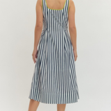 Striped Sleeveless Midi Dress with Contrast Trim