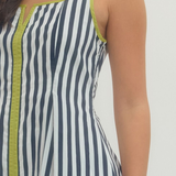 Striped Sleeveless Midi Dress with Contrast Trim