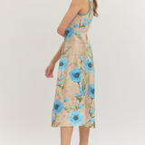 Floral Sleeveless Midi Dress with Contrast Trim