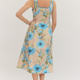 Floral Sleeveless Midi Dress with Contrast Trim
