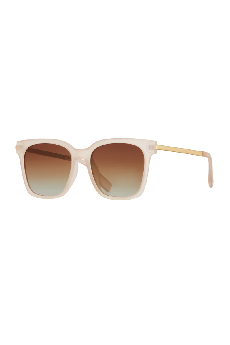 Sunglasses with a gradient brown lens on a white background