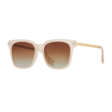 Sunglasses with a gradient brown lens on a white background