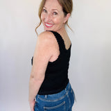 Mineral Washed Knit Tank Top + Lace Trim