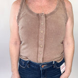 Mineral Washed Knit Tank Top + Lace Trim