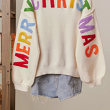 ‘Merry Christmas’ Lettering Patchwork Cardigan
