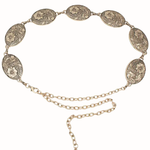 Flower Embossed Concho Chain Belt | Gold