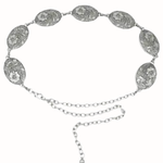 Flower Embossed Concho Chain Belt | Silver