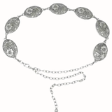 Flower Embossed Concho Chain Belt | Silver