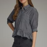 Gingham Peplum Button Front Top