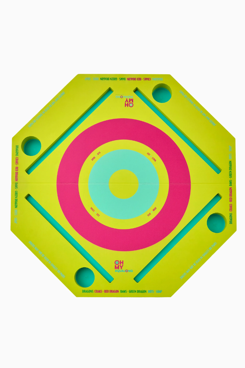 Colorful target-like board with concentric circles on a white background. Made to be a Mahjong Tiles board that floats in your pool. Green Aqua Jong Pool Mat | Oh My Mahjong