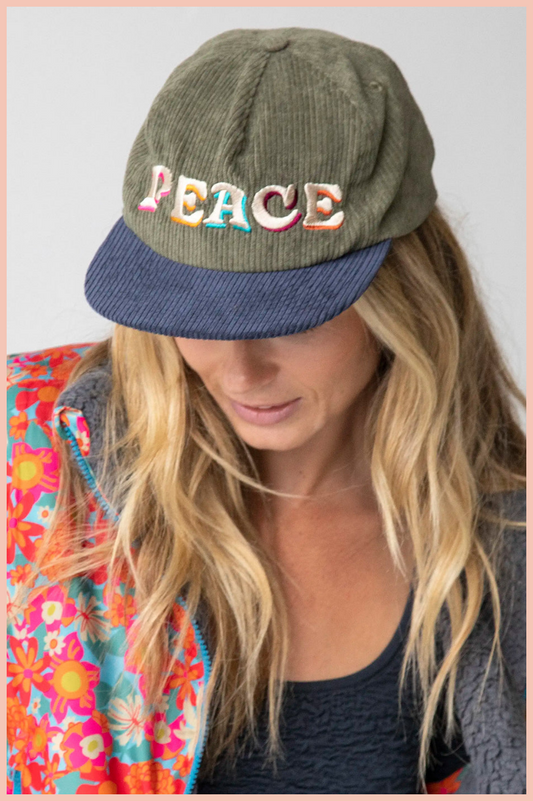CORDUROY PEACE SNAPBACK HAT | OLIVE