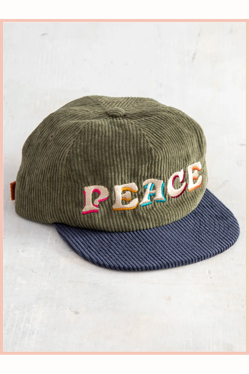 CORDUROY PEACE SNAPBACK HAT | OLIVE