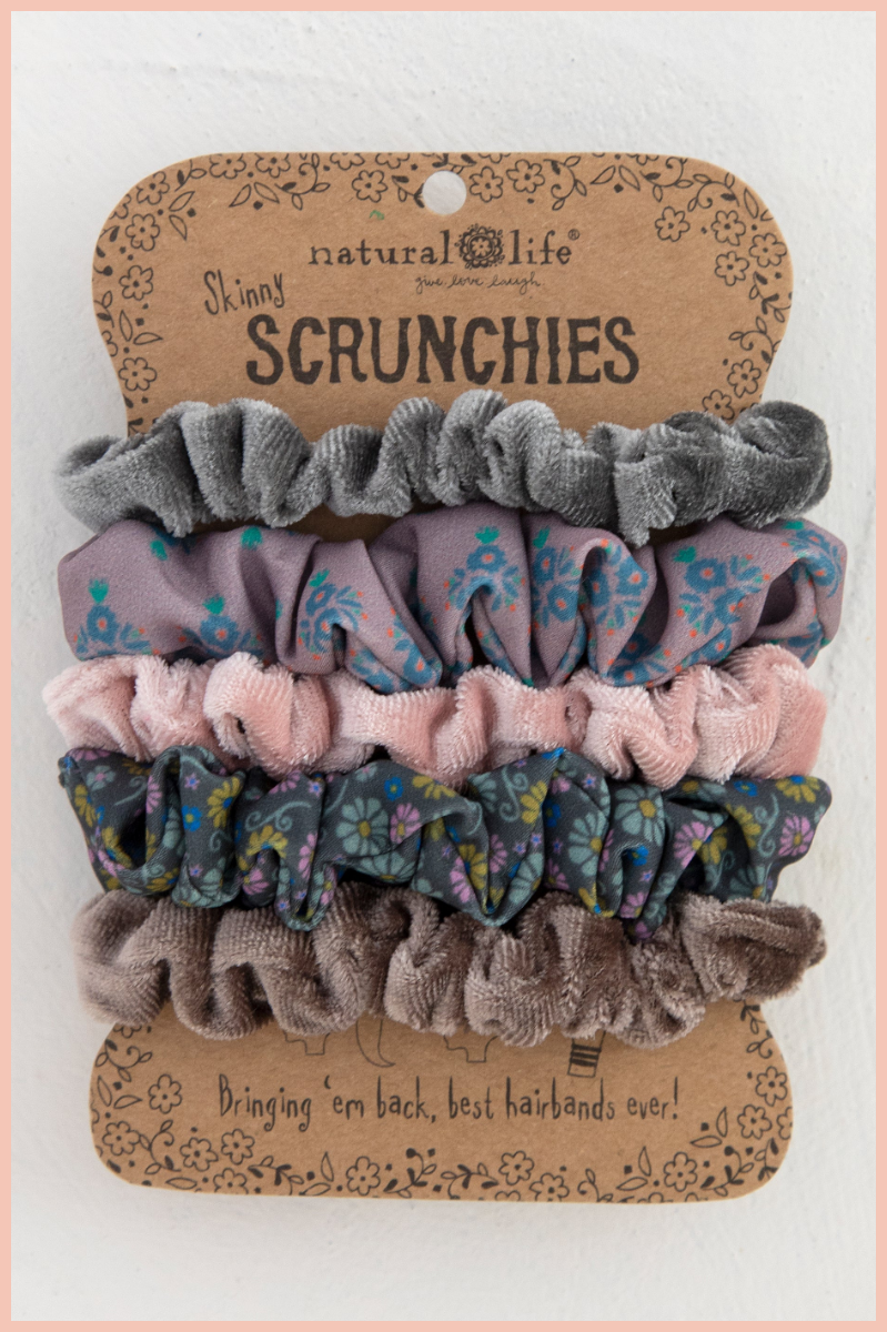 Print & Velvet Scrunchies, Set of 5 | Natural Life | Grey