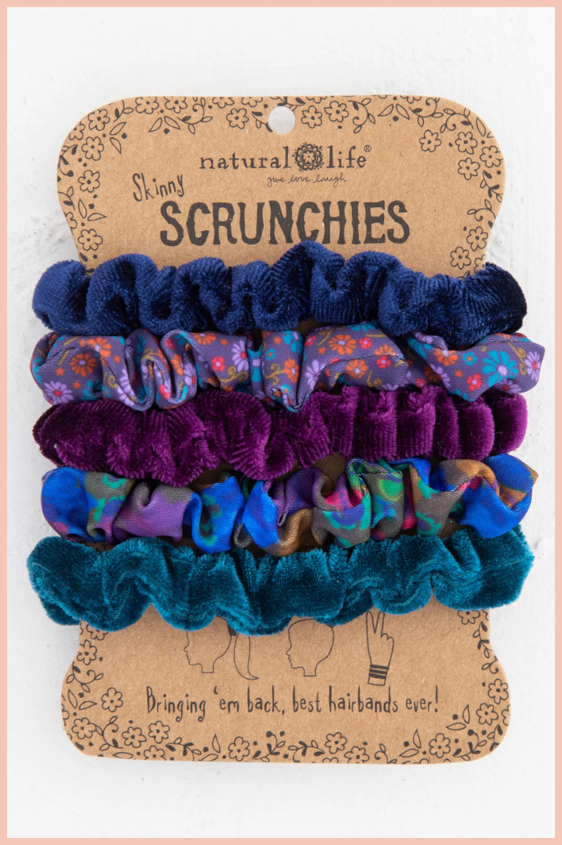 Print & Velvet Scrunchies, Set of 5 | Natural Life | Navy