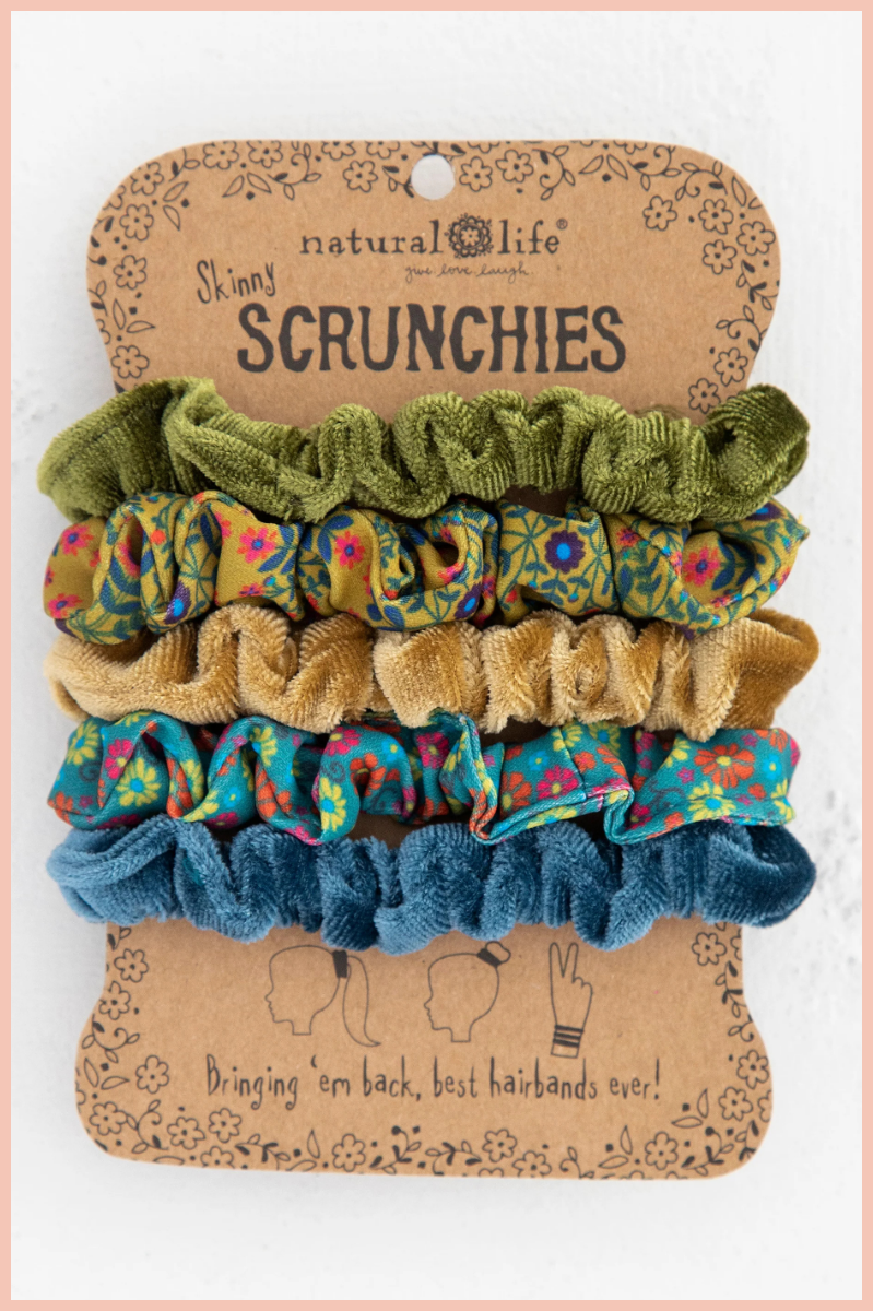 Print & Velvet Scrunchies, Set of 5 | Natural Life | Sage