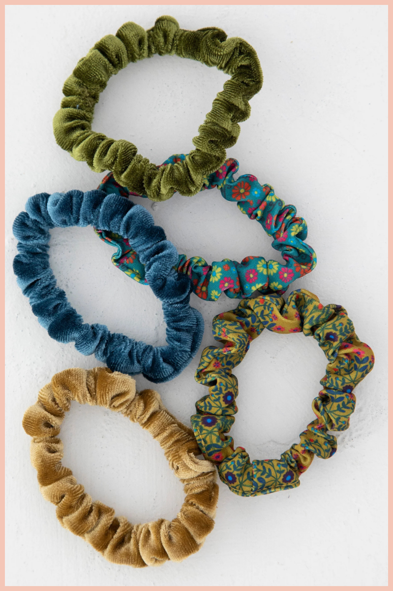 Print & Velvet Scrunchies, Set of 5 | Natural Life | Sage