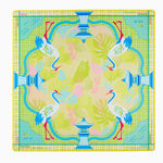 Colorful game mat with bird and pagoda design on a white background. Hampton Mat in Tube | Oh My Mahjong