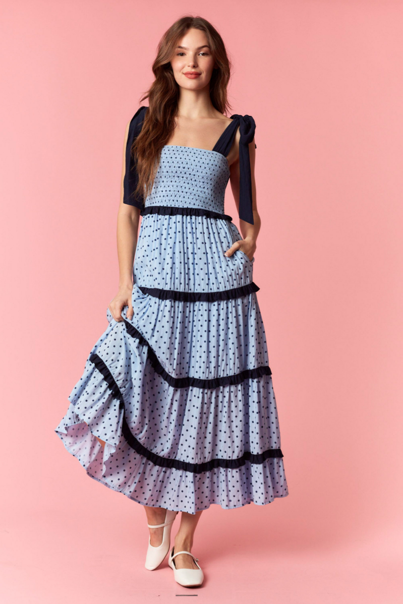 Polka Dot Printed Maxi Tiered Dress
