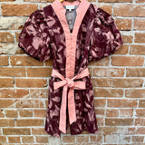 Floral Puff Sleeve Belted Mini Dress