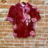 Floral Puff Sleeve Lace Detail Top
