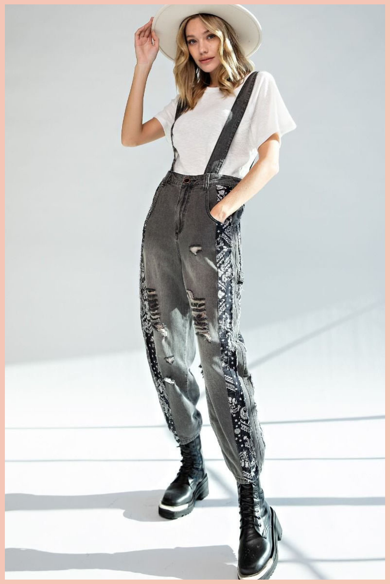 Suspended Overalls with Bandana Print
