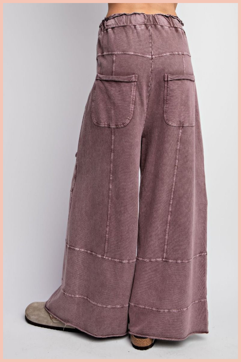 MINERAL WASH TERRY KNIT WIDE PANTS | PLUM