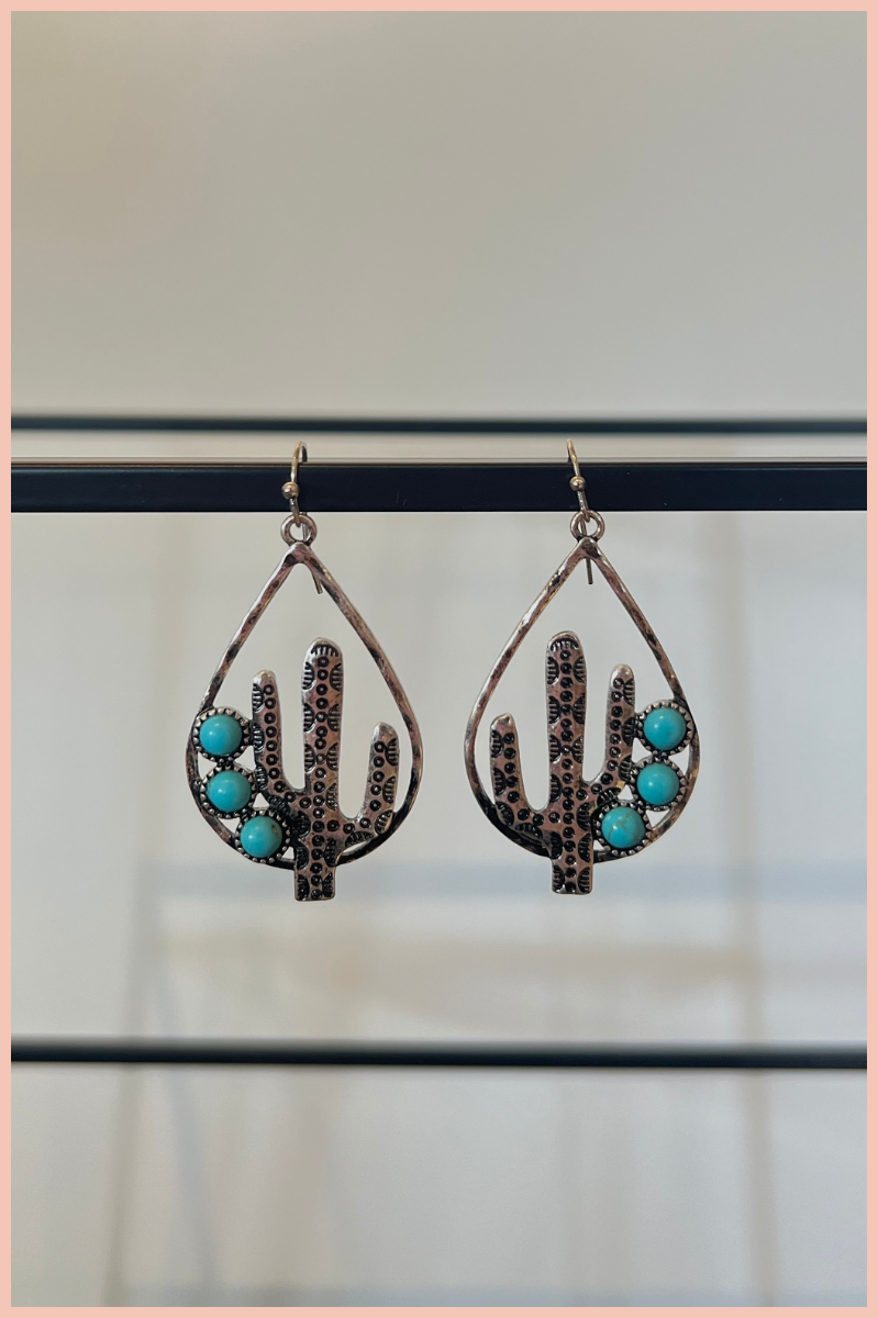 Cactus Hoop w/ Turquoise Detailed Earrings