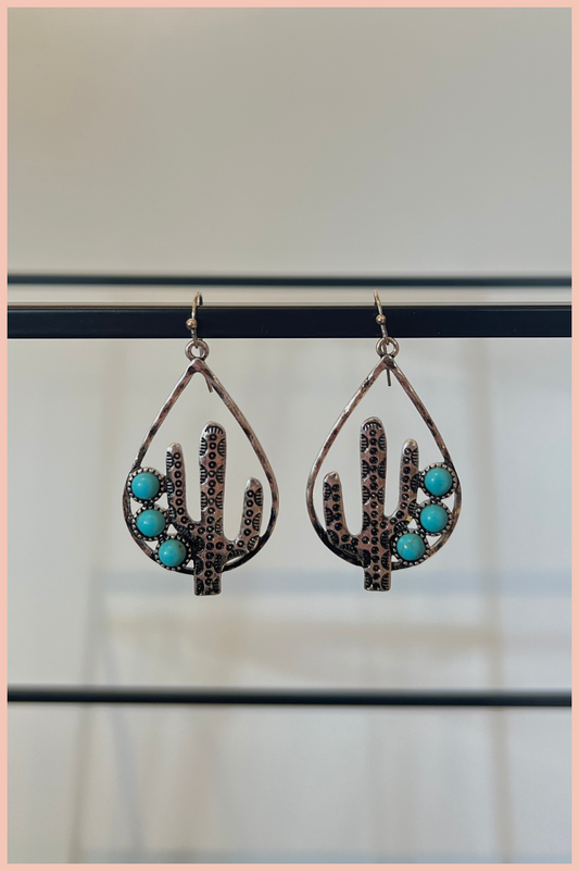 Cactus Hoop w/ Turquoise Detailed Earrings