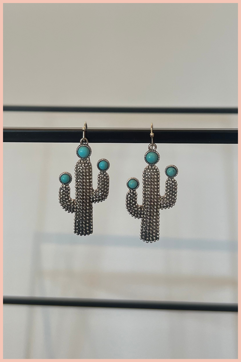 CACTUS + TURQUOISE FLOWER EARRINGS | SILVER