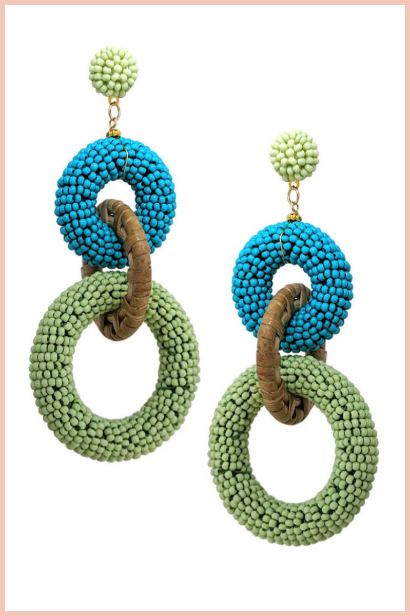 SEED BEAD RATTAN DANGLE POST EARRINGS