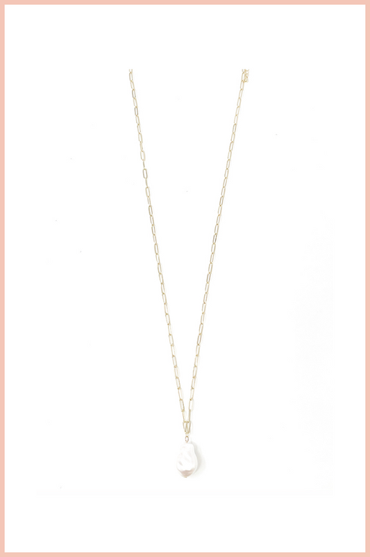 PEARL ON PAPERCLIP CHAIN NECKLACE