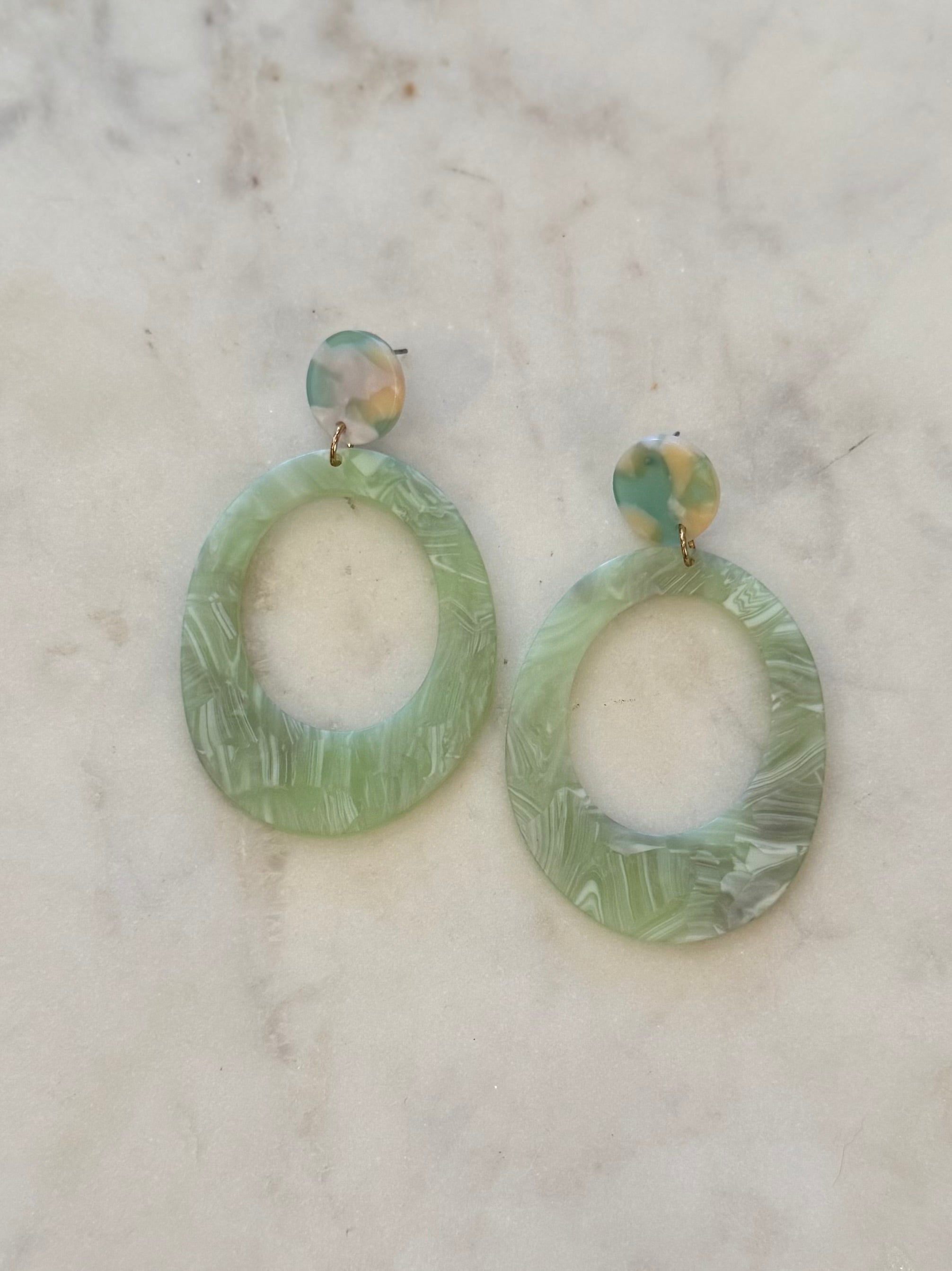 Acetate Marble Earrings | Mint + Pink
