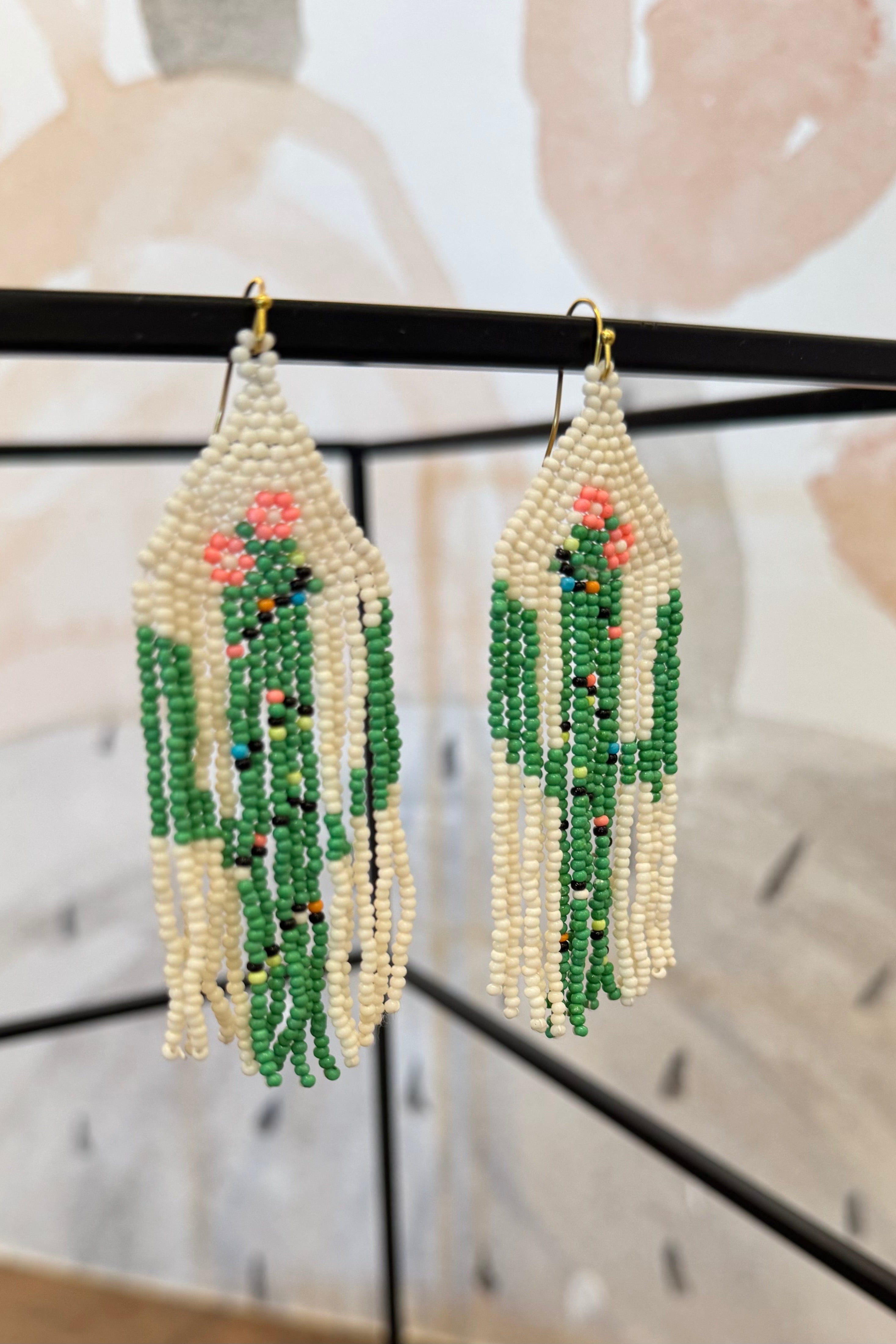 Western Seedbead Cactus Tassel Earrings