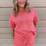 Two Tone Double Knit Top & Shorts Set | Coral
