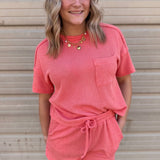 Two Tone Double Knit Top & Shorts Set | Coral