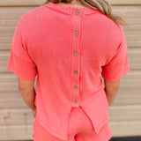 Two Tone Double Knit Top & Shorts Set | Coral