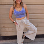 Flower Patch Mineral Washed Terry Knit Pants | Stone
