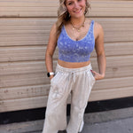 Flower Patch Mineral Washed Terry Knit Pants | Stone