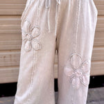 Flower Patch Mineral Washed Terry Knit Pants | Stone