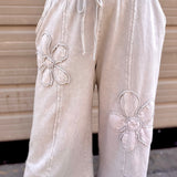 Flower Patch Mineral Washed Terry Knit Pants | Stone