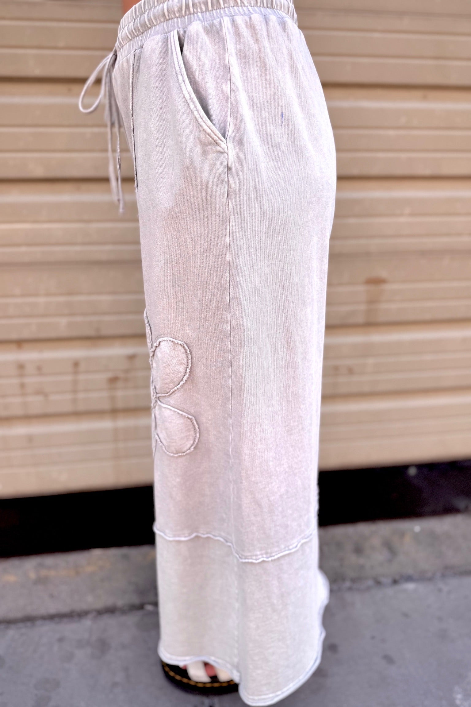 Flower Patch Mineral Washed Terry Knit Pants | Stone