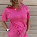 Two Tone Double Knit Top & Shorts Set | Pink