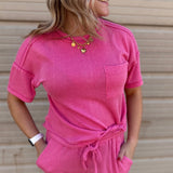 Two Tone Double Knit Top & Shorts Set | Pink