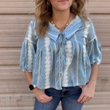 Embroidered Collar Button Down Blouse | Cloud + Ivory
