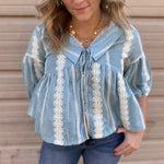 Embroidered Collar Button Down Blouse | Cloud + Ivory
