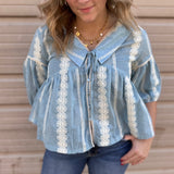 Embroidered Collar Button Down Blouse | Cloud + Ivory